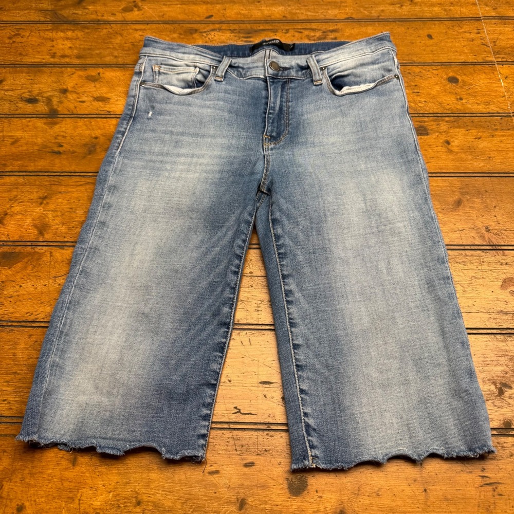 Hudson Los Angeles‎ Women's Size 29 Blue Denim Cropped Wide Leg Jeans Frayed Hem